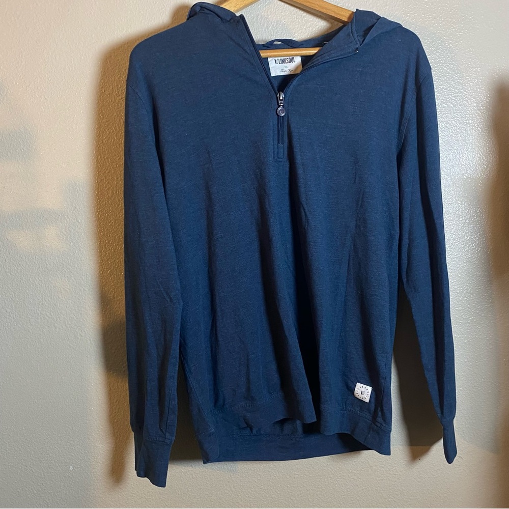 Linksoul Men's Zip Up Sweater with hoodie in Deep Blue size medium